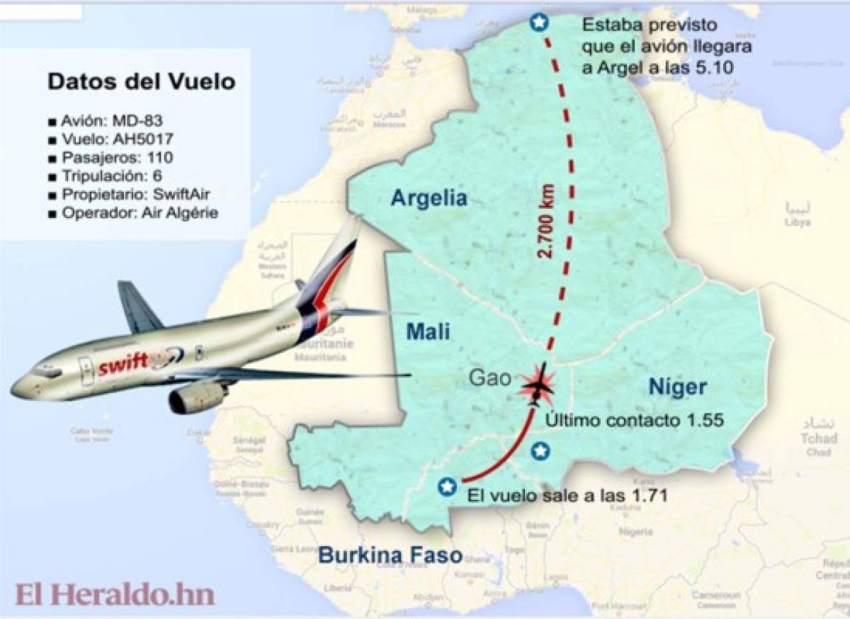 Avión de Air Algérie se estrella en Malí con 116 personas a bordo