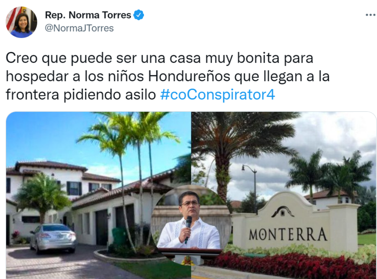 Norma Torres sugiere convertir en refugio para migrantes casa de JOH en Miami