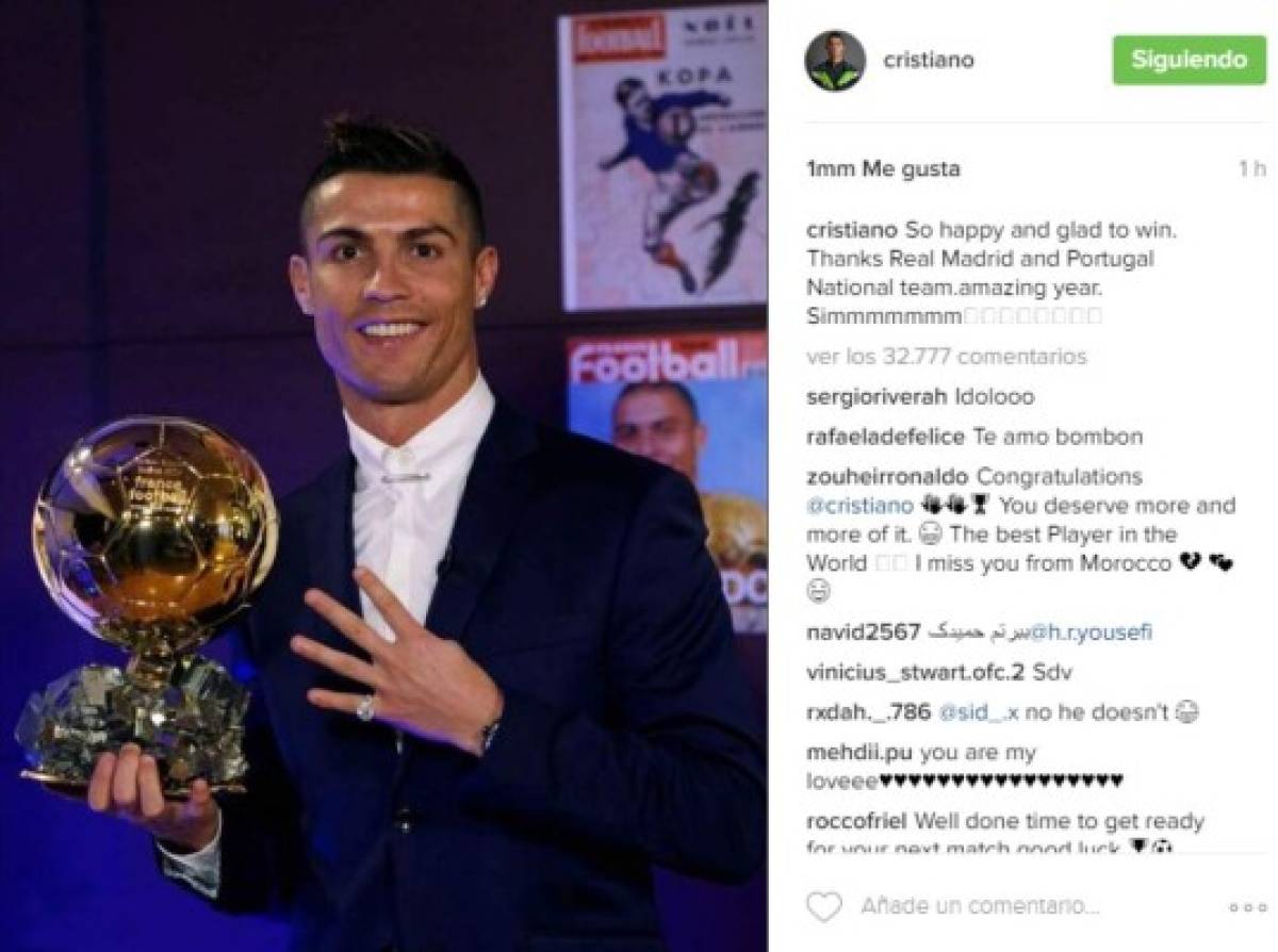 Cristiano se alzó con el cuarto Balón de Oro de su carrera (Foto: Agencias / Deportes El Heraldo / Noticias de Honduras / El Heraldo Honduras)