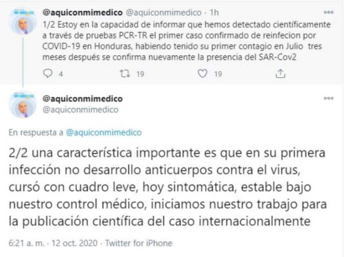 Confirman el primer caso de reinfección por covid-19 en Honduras