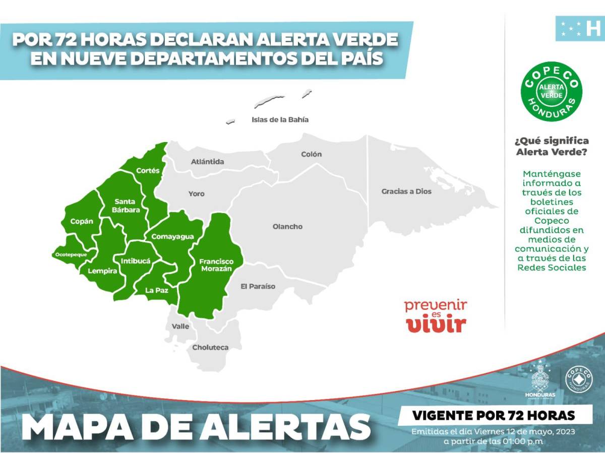 Emiten alerta verde en nueve departamentos de Honduras por fuertes lluvias