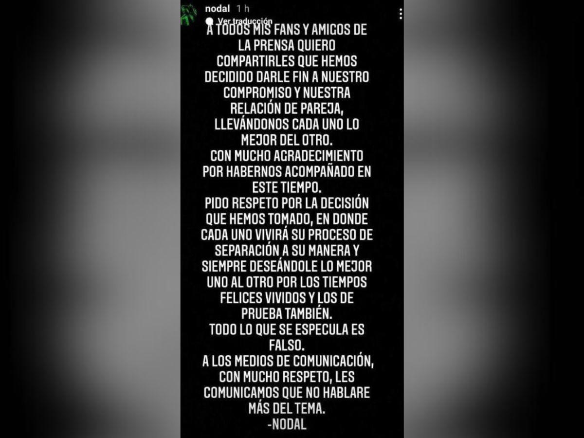 Nodal pidió mucho respeto tras confirmar la ruptura con Belinda.