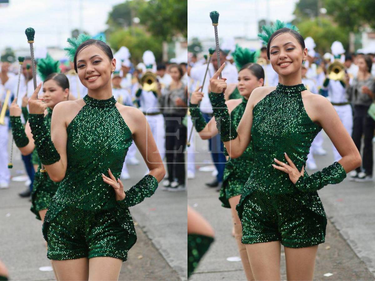 Las palillonas del Jesús Aguilar Paz deslumbran con sus brillantes trajes verdes este 15 de septiembre