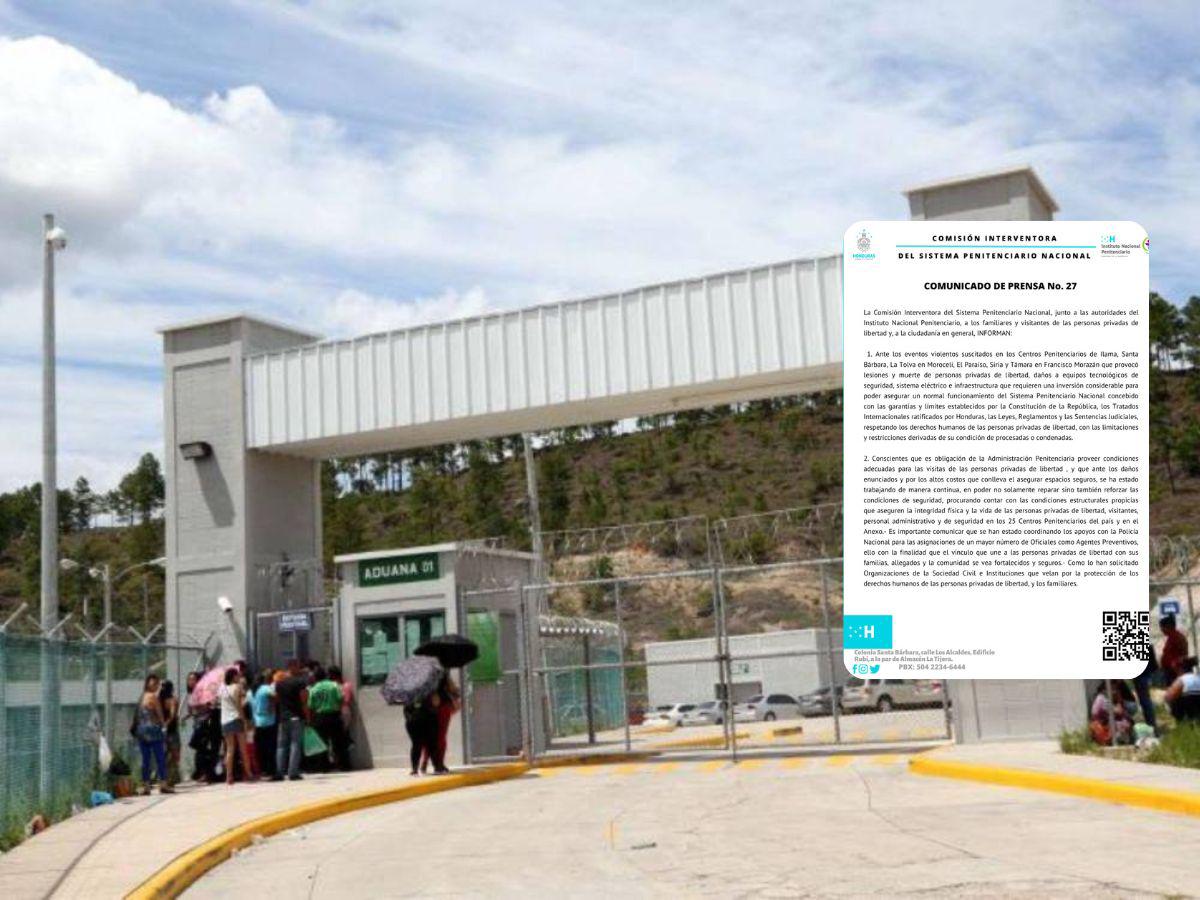 Suspenden visitas en centros penales de Ilama, Morocelí, El Porvenir y Támara