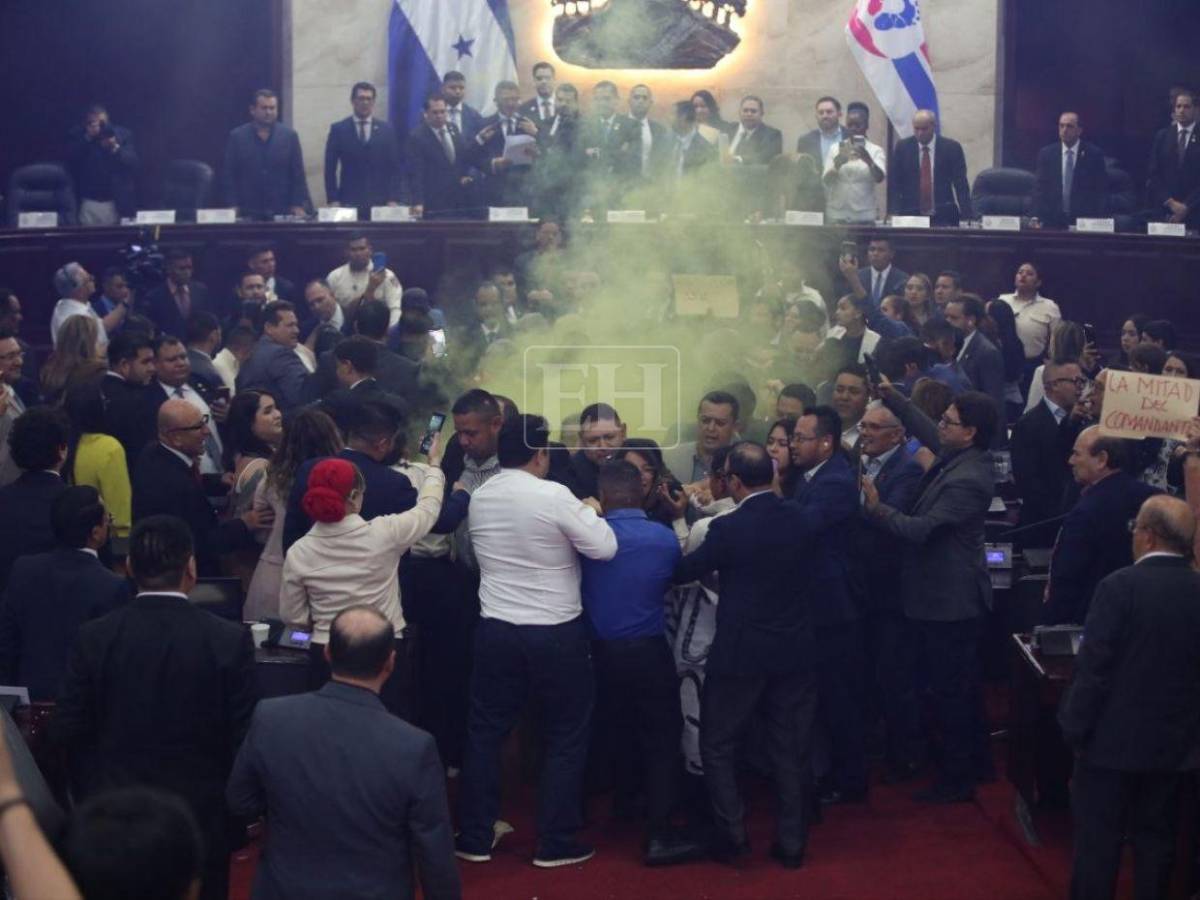 Caídas, empujones y humo: así se vivió aprobación de denuncia para juicio político a Johel Zelaya