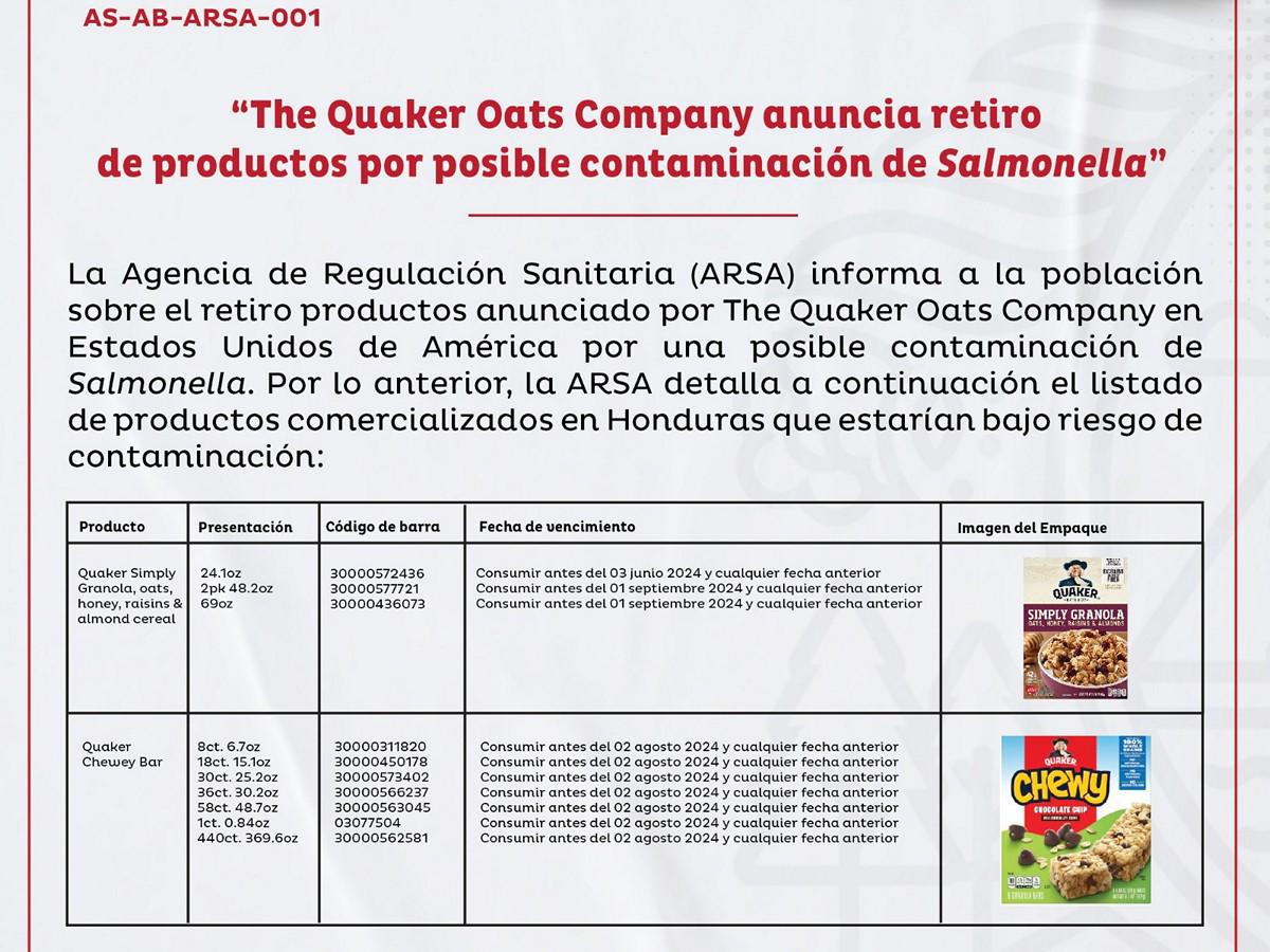 Salud advierte presencia de salmonela en reconocida marca de cereales