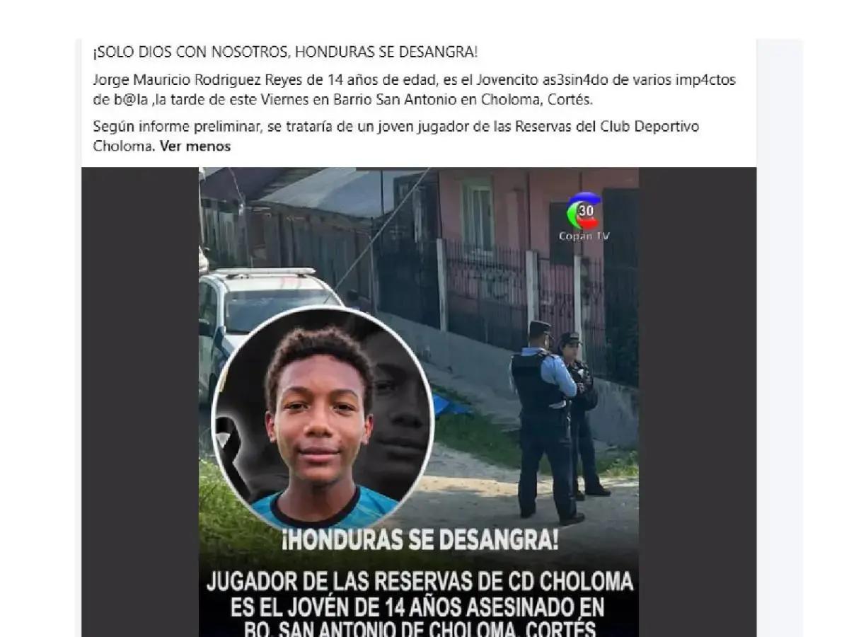 Le quitan la vida a joven futbolista en Choloma, Cortés; esto es lo que se sabe