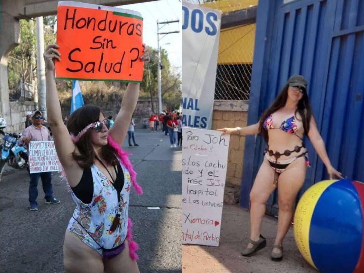 Criticó a JOH y a Xiomara: ¿Quién es Floridalia Aguilar, la doctora que protesta en traje de baño?