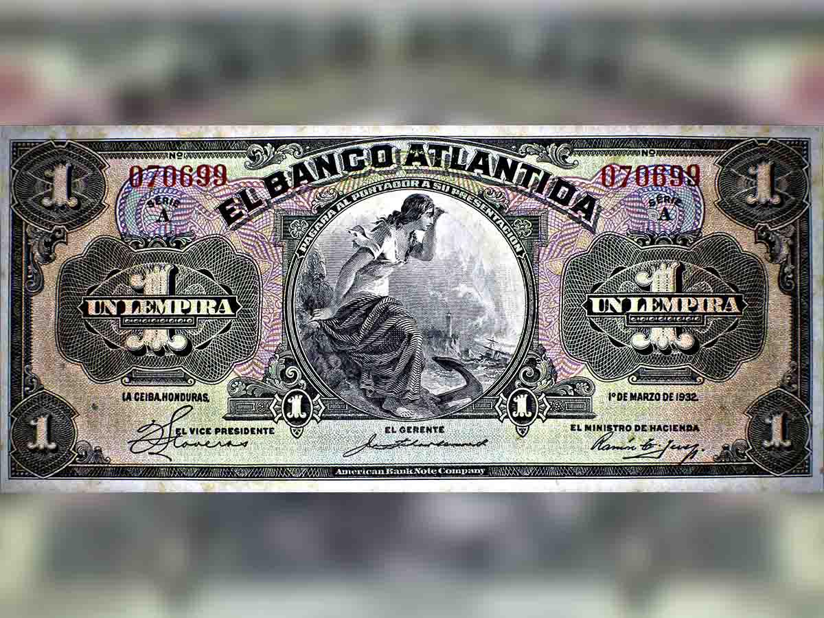 <i>Un vistazo a la historia: el billete de 1 lempira emitido por Banco Atlántida cuando inició operaciones. Un símbolo de sus primeros pasos hacia el liderazgo financiero en Honduras. </i>