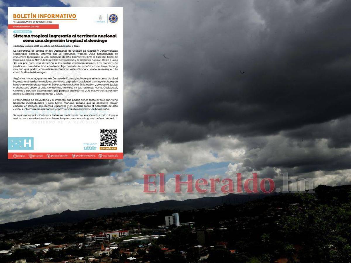 Tormenta Julia ingresará el domingo a Honduras como depresión tropical