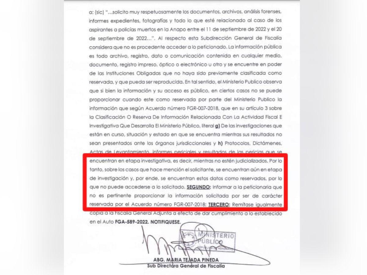 Respuesta de la Fiscalía a una solicitud de información hecha por EL HERALDO.