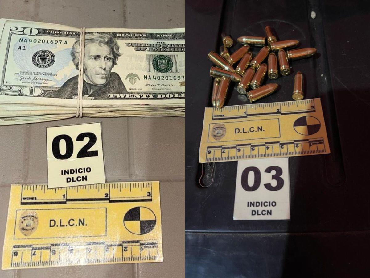 Diferentes pistolas con sus respectivas municiones y 3,360 dólares fueron decomisados en el operativo.