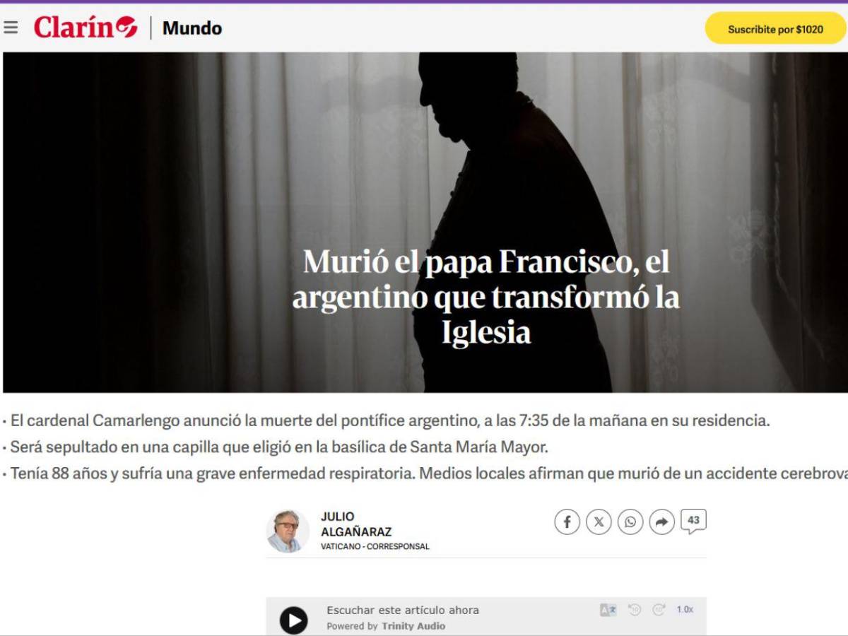 Un líder espiritual y el primer pontífice latinoamericano: así informaron la muerte del papa Francisco