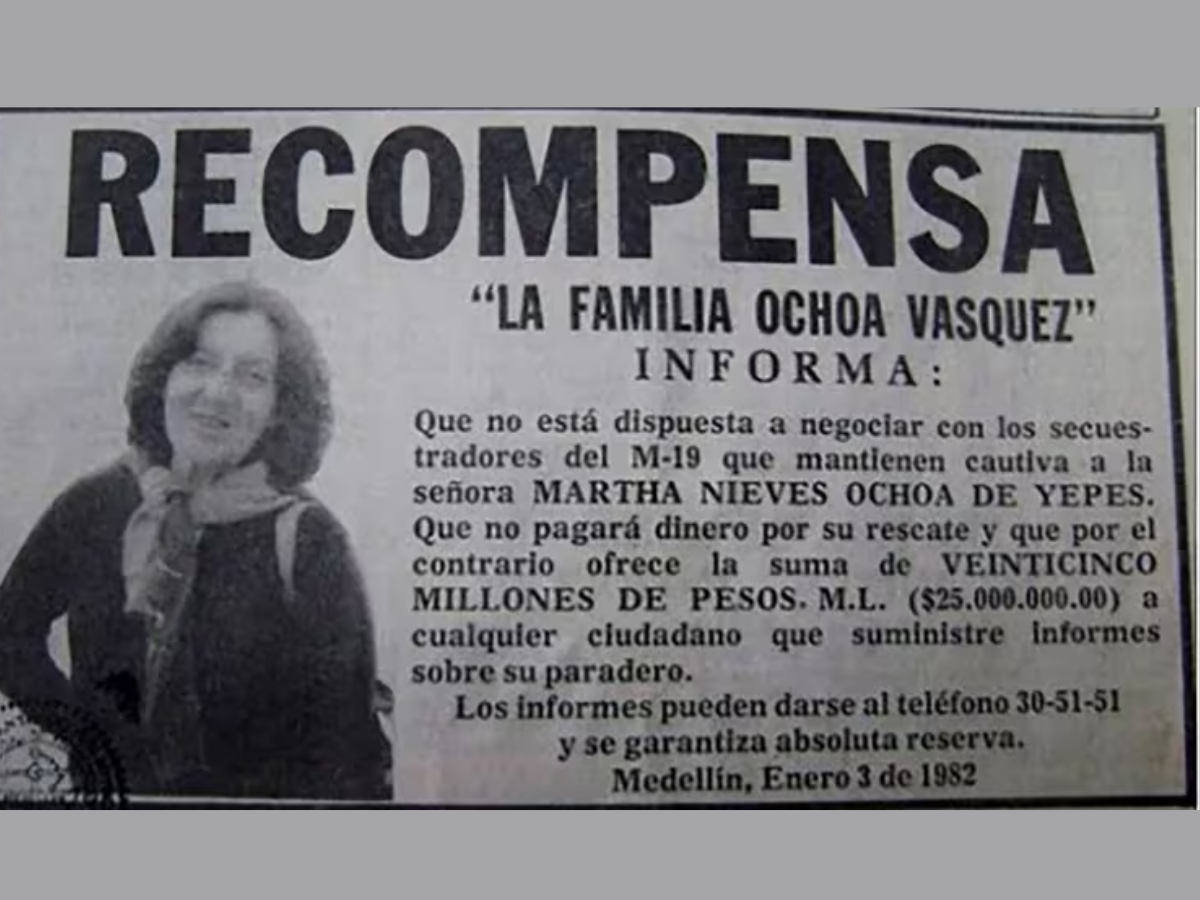 Aviso de los hermanos Ochoa en el periódico, tras el secuestro de Martha Ochoa.