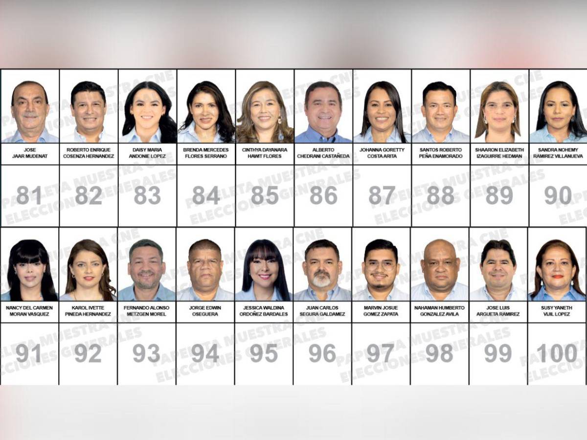 Papeleta con los rostros de los candidatos a diputados nacionalistas que buscan un curul en el CN