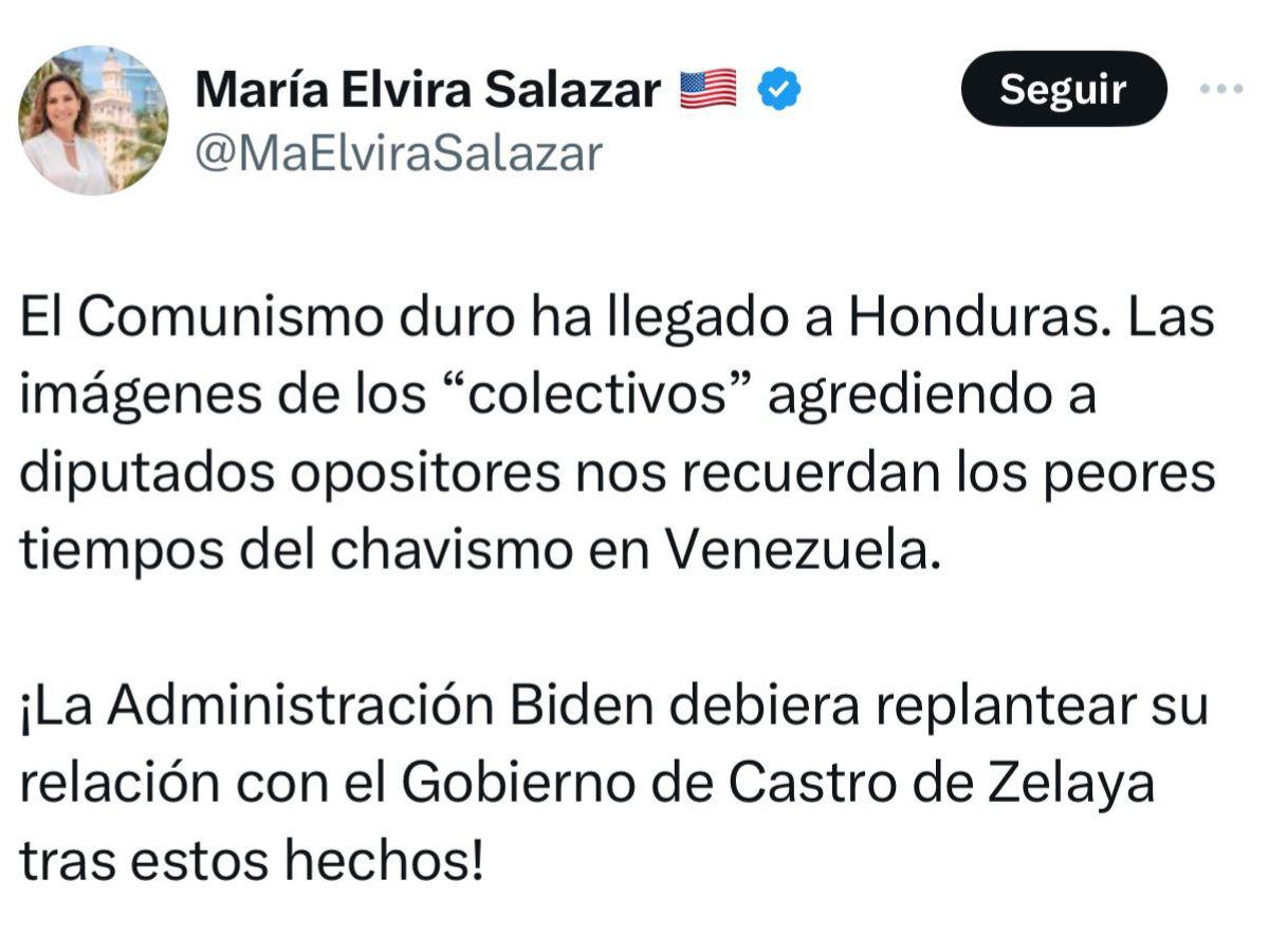 María Salazar: “El comunismo duro ha llegado a Honduras”