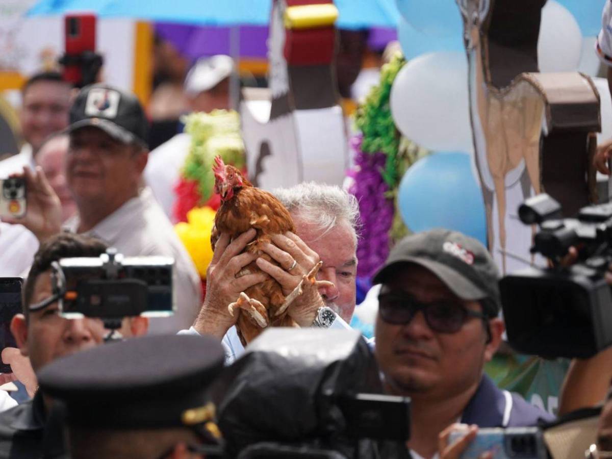 Entre bailes y un pollo en manos: Roberto Contreras se suma a los desfiles patrios en SPS