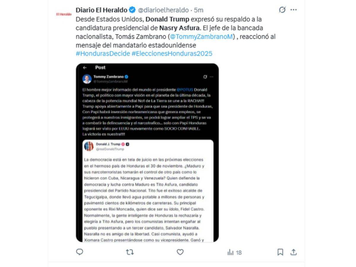 Así informa el mundo tras mensaje de Trump en el que pide que voten por Nasry Asfura