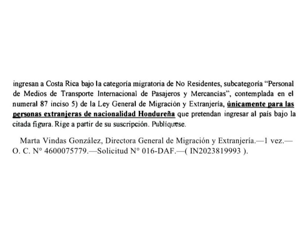 Costa Rica elimina excepciones de visado a hondureños