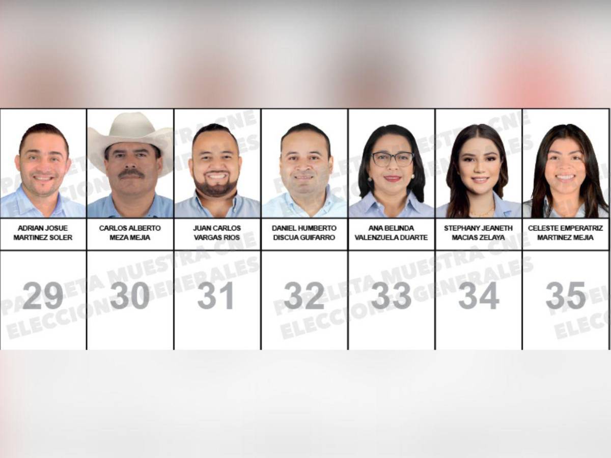 Papeleta con los rostros de los candidatos a diputados nacionalistas que buscan un curul en el CN