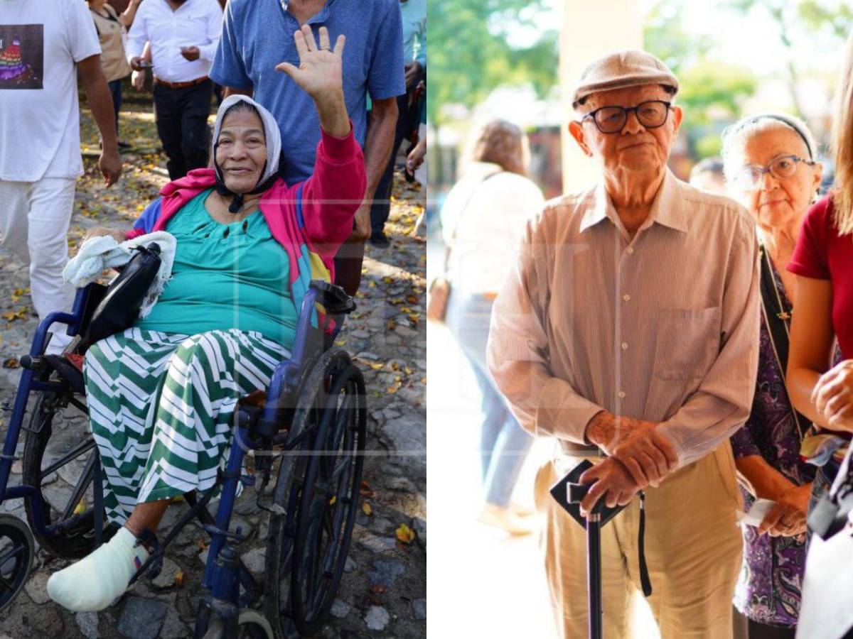 En silla de ruedas y bastones, personas de la tercera edad llegan a defender su voto