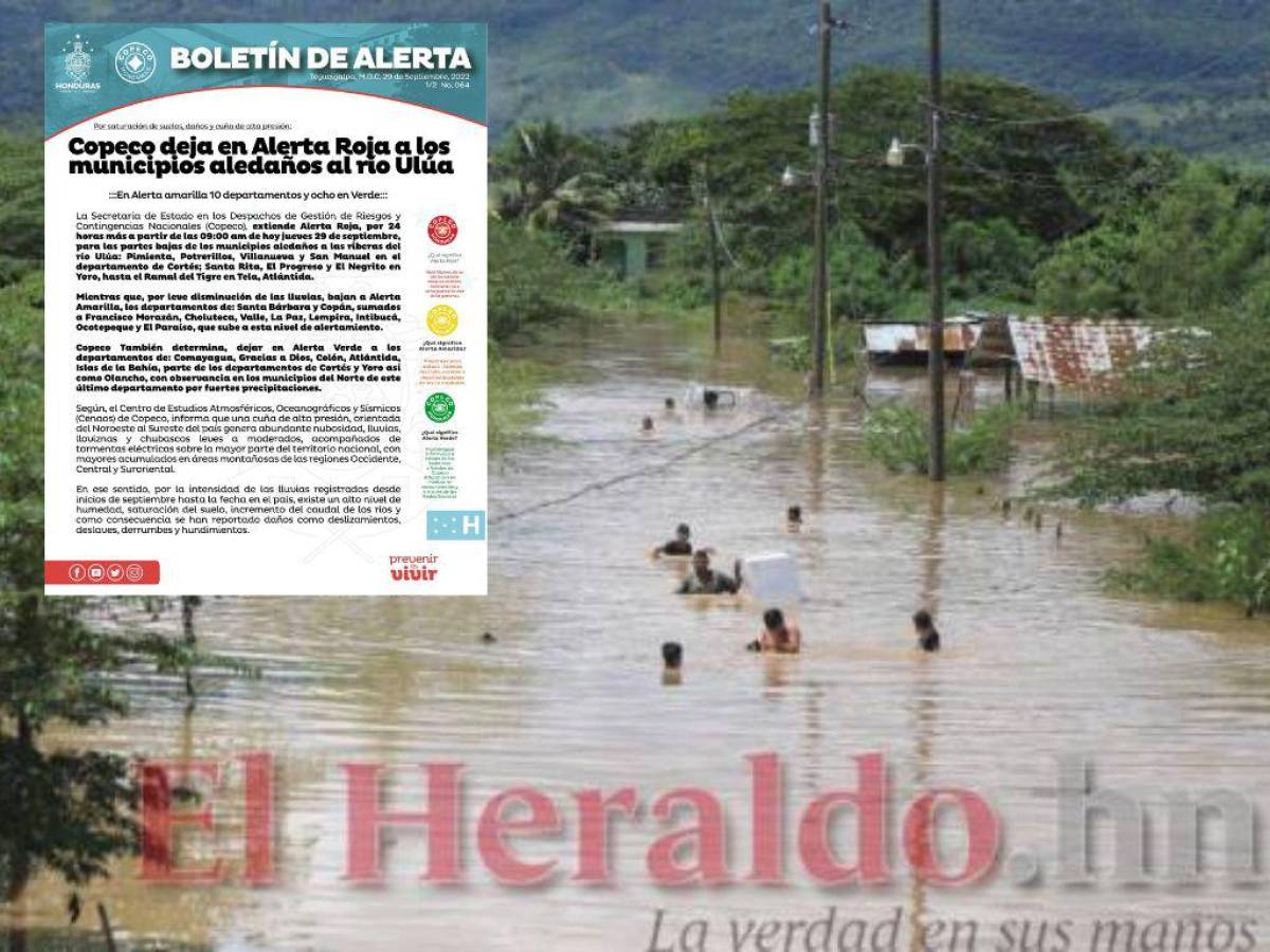 Declaran alerta roja por otras 24 horas a municipios aledaños al río Ulúa