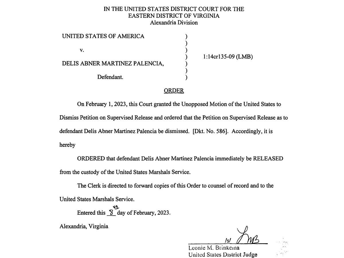 En febrero de 2023, la jueza Leonie Brinkema, ordenó la libertad definitiva a favor del hondureño.