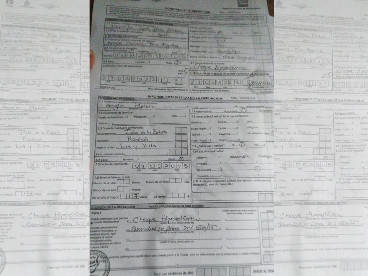 $!Este es el certificado de defunción que evidencia que la causa de muerte fue un choque hipovolémico, es decir, pérdida grave de sangre.