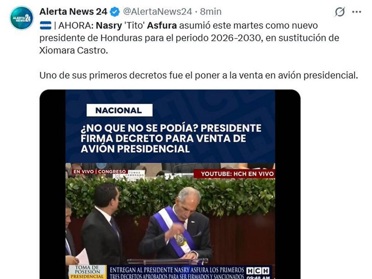 Medios internacionales publican toma de posesión de Nasry Asfura en Honduras