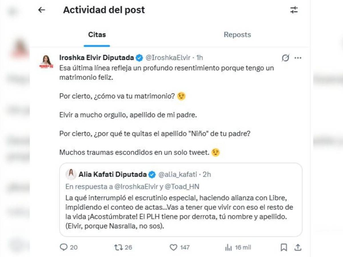 Iroshka Elvir y Alia Kafati se enfrentan en redes: Traidora, asolapada y acomodada