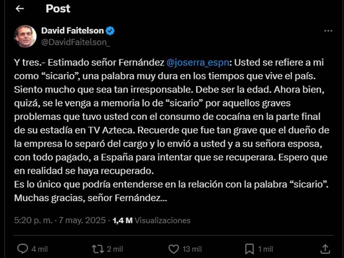 Faitelson no se queda callado y le responde a José Ramón Fernández