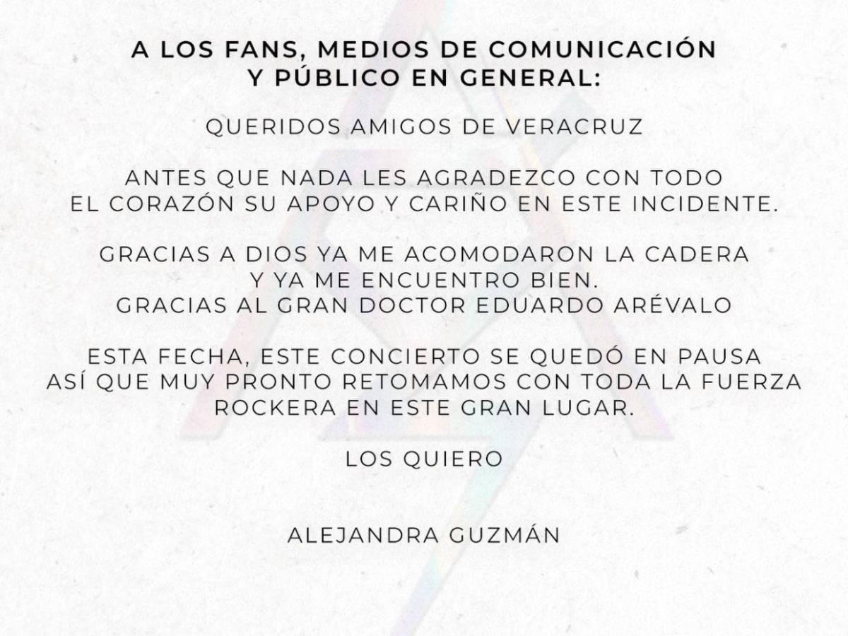 No me puedo parar, Alejandra Guzmán sufre nueva dislocación de cadera sobre el escenario