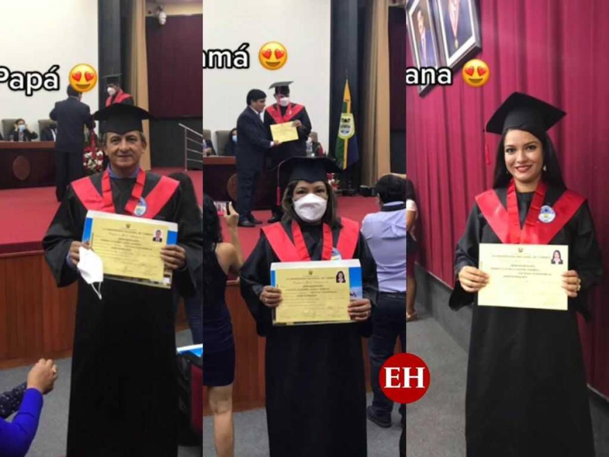 “Graduación de la familia Peluche”: padre, madre e hija se gradúan en peculiar ceremonia