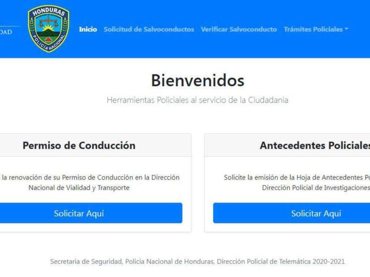 Esta es la página web de Servicios Policiales para solicitar la licencia.