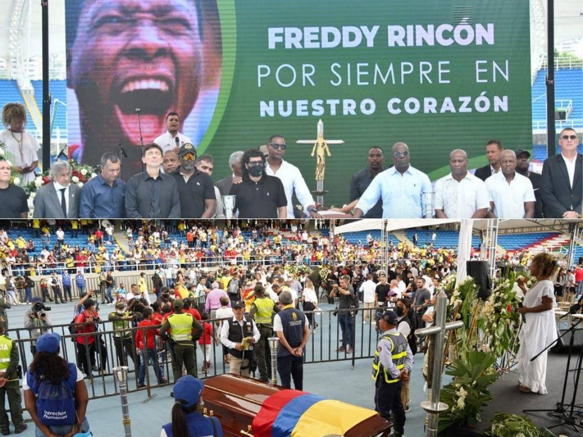 Una multitud despide al exfutbolista colombiano Freddy Rincón en estadio de Cali