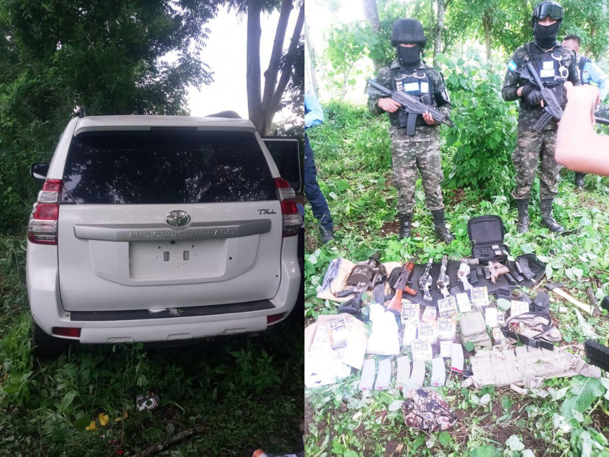 Hallan camioneta blindada y armas de extraditable en Yoro; aún está prófugo