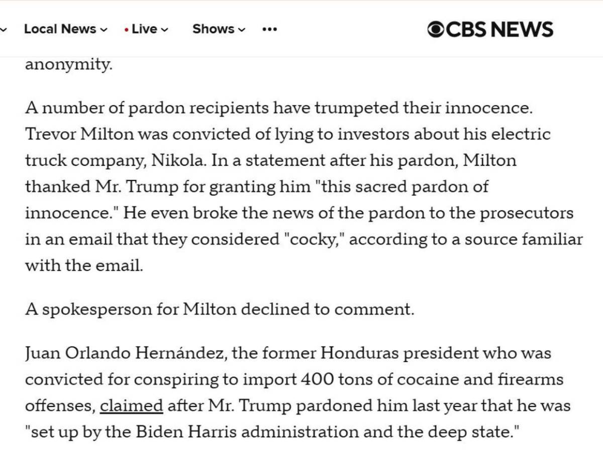 CBS revela pagos por indultos de Donald Trump: ¿qué dicen sobre el perdón a JOH?