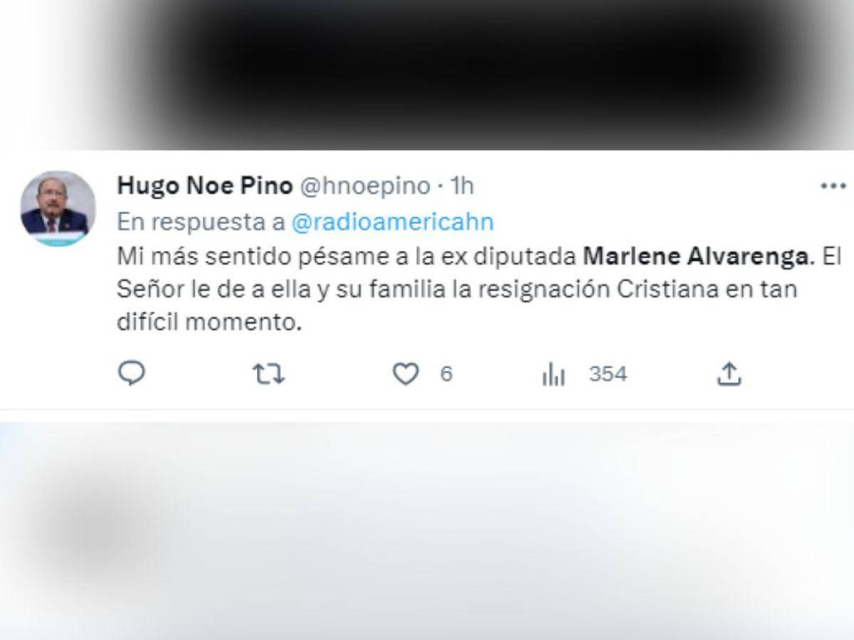 Figuras políticas envían condolencias a Marlene Alvarenga tras muerte de su hijo
