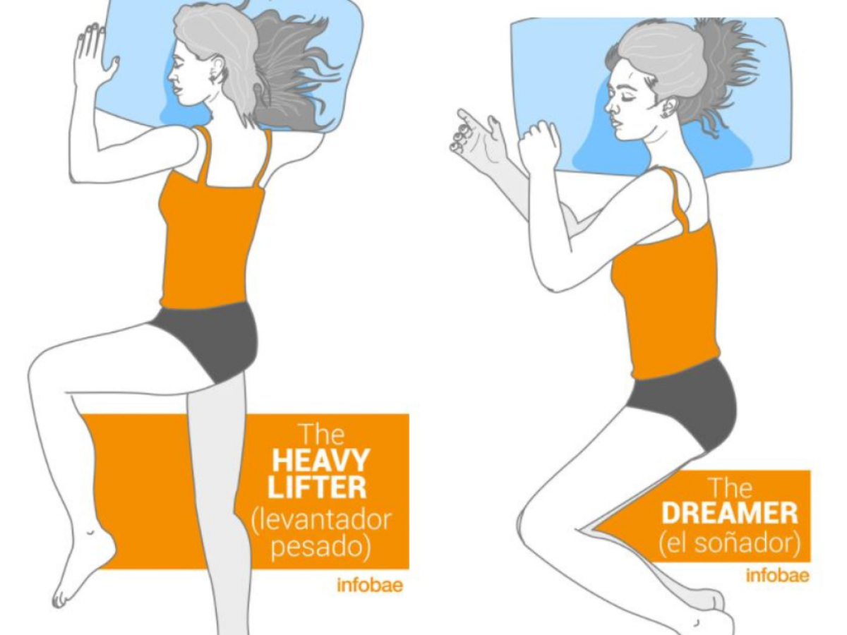 Ilustración de las posiciones de dormir más recomendadas: The Heavy Lifter y The Dreamer.