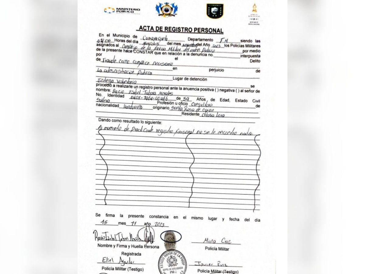 En este documento se establece que la exministra de Finanzas se entregó voluntariamente.