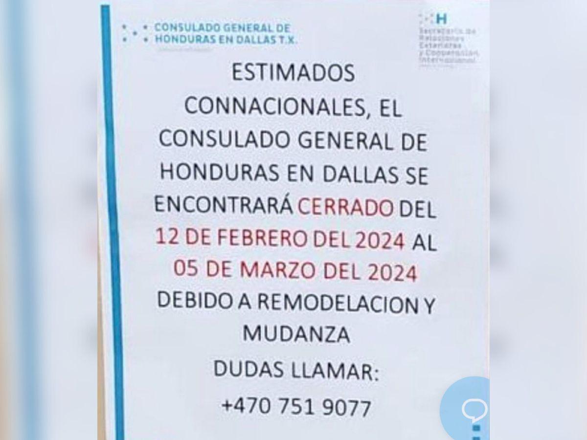 Este fue el anuncio que dejó Cancillería, donde informaba del cierre del consulado en Dallas a partir de este lunes.