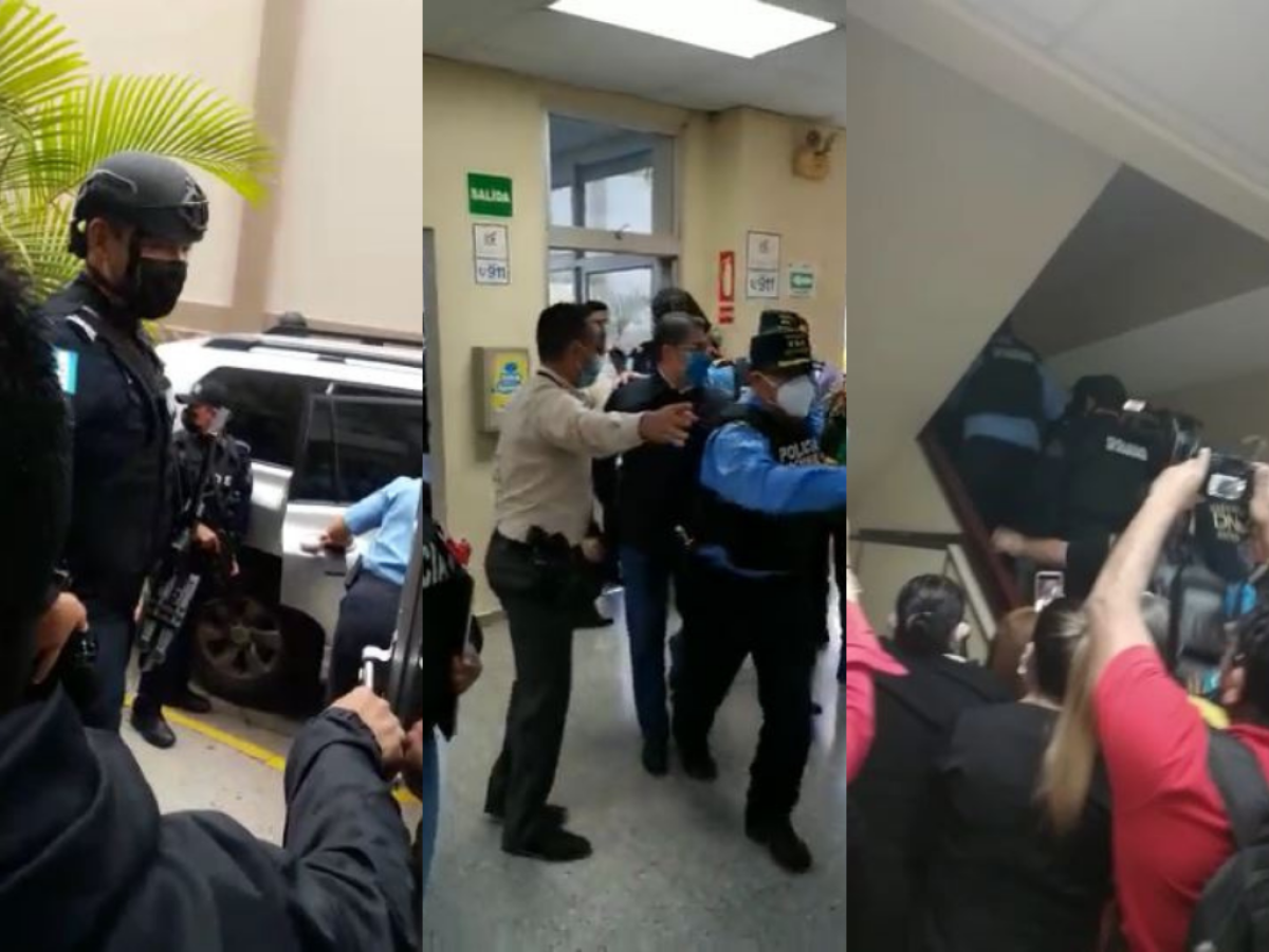 Entre empujones y gritos ingresó expresidente Juan Orlando Hernández a su audiencia