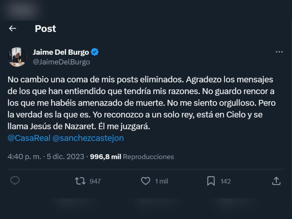 Publicación de Jaime sobre los post borrados.