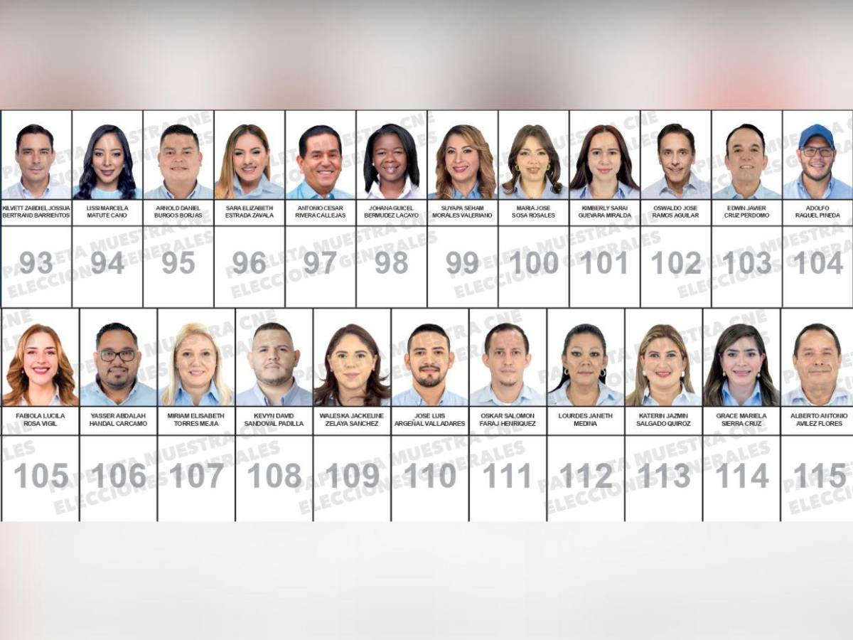Papeleta con los rostros de los candidatos a diputados nacionalistas que buscan un curul en el CN