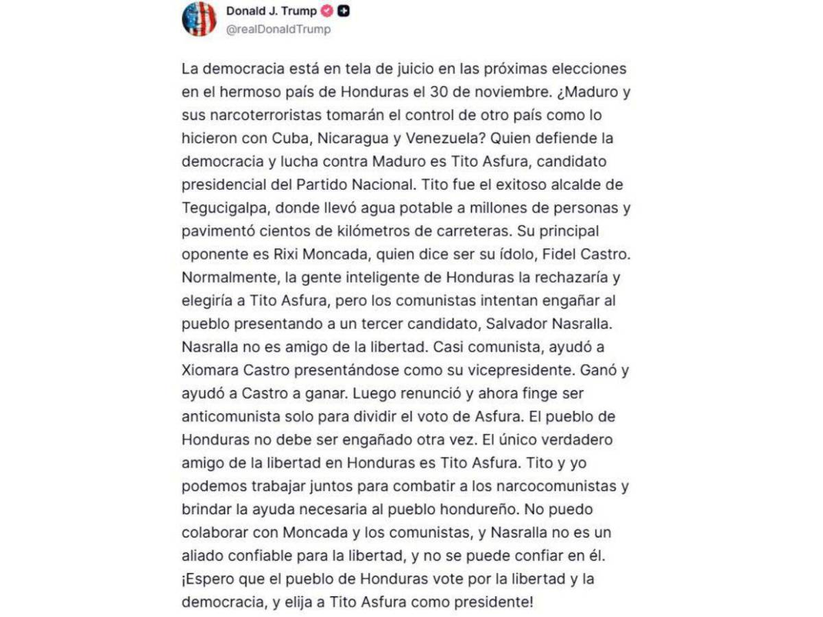 Así informa el mundo tras mensaje de Trump en el que pide que voten por Nasry Asfura