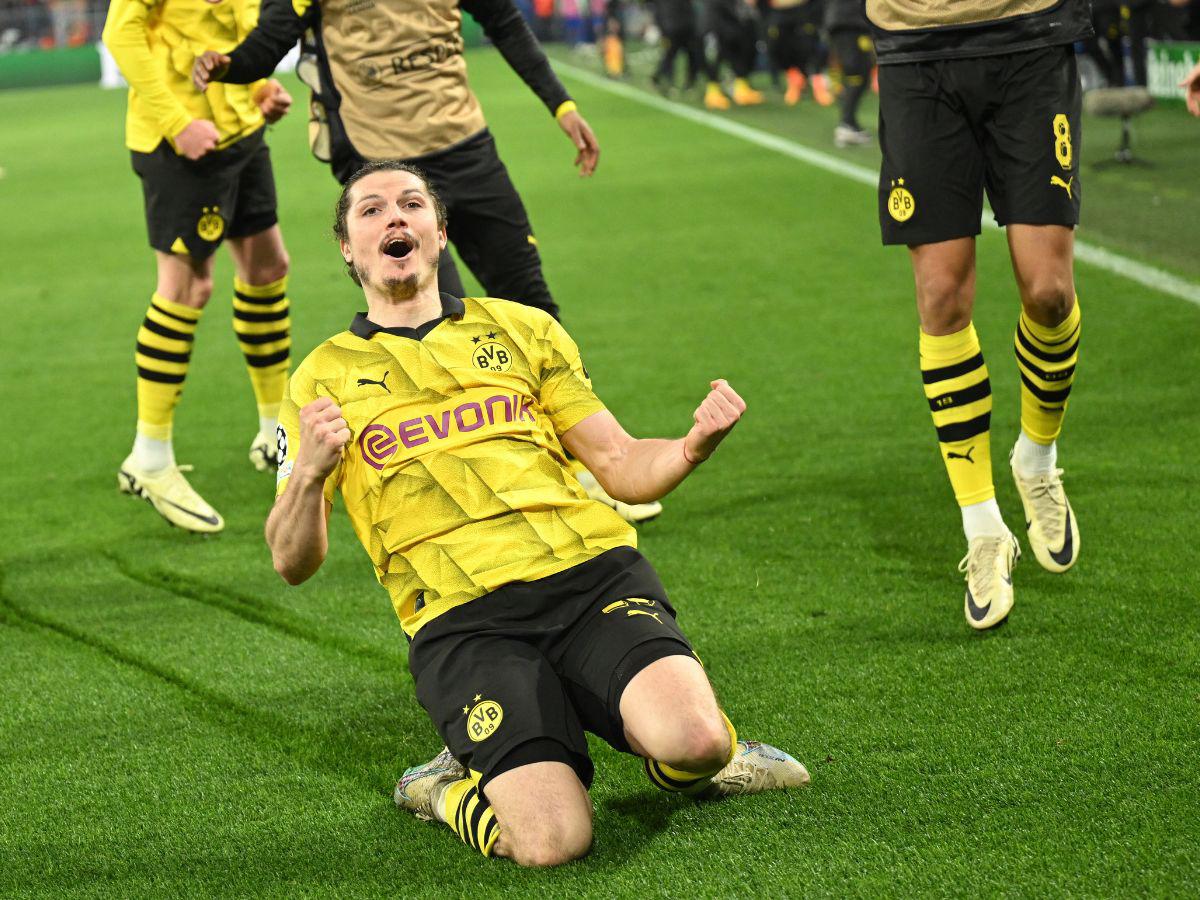 Con un auténtico misil, Marcel Sabitzer le dio la clasificación a semis al Dortmund.