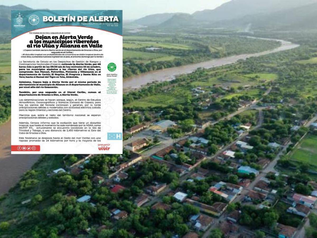 Honduras: Bajan a alerta verde para municipios aledaños al río Ulúa por las próximas 48 horas