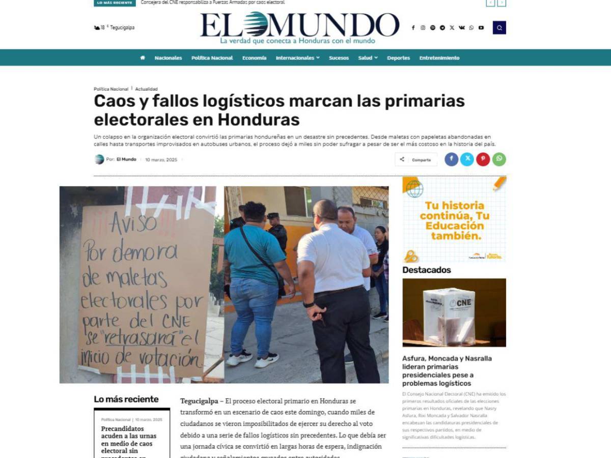 Elecciones en Honduras empañadas por tardía distribución de material: así informan medios internacionales