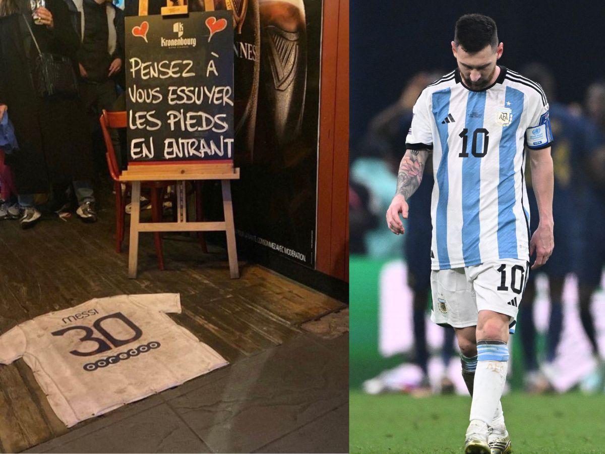 Bar de Francia utiliza camisa de Messi para que los clientes se limpien los pies
