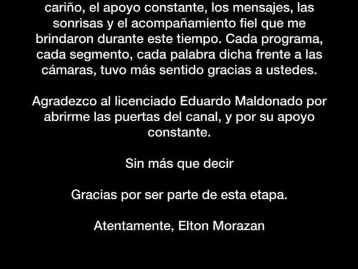Elton Morazán dice adiós a la televisión: ¿renunció o fue despedido? Elton Morazán dice adiós a la televisión: ¿renunció o fue despedido?